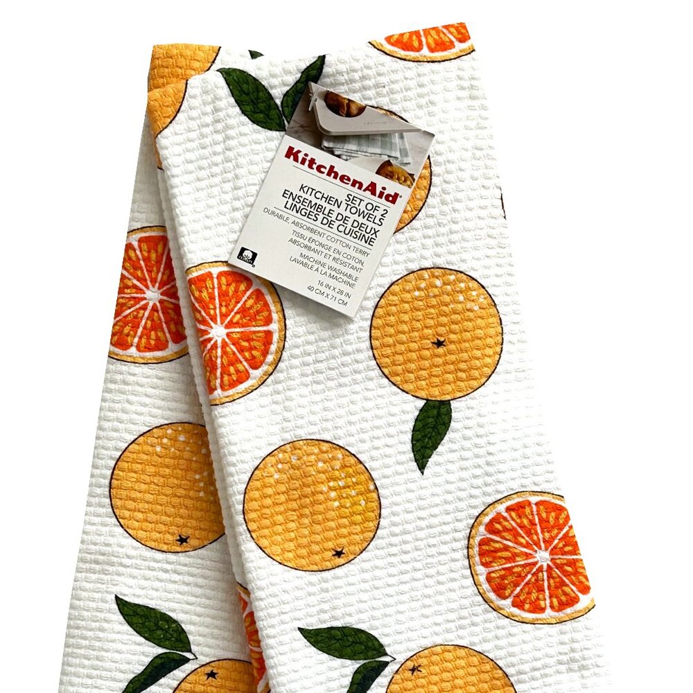 KitchenAid 2 Pc Kitchen Dish Towel Set Oranges Fruit Citrus 100% Cotton NWT